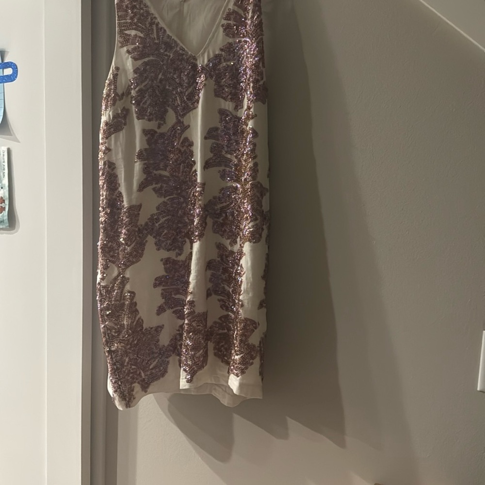 J. Crew Red and Silver Embellished Mini Slip Dress